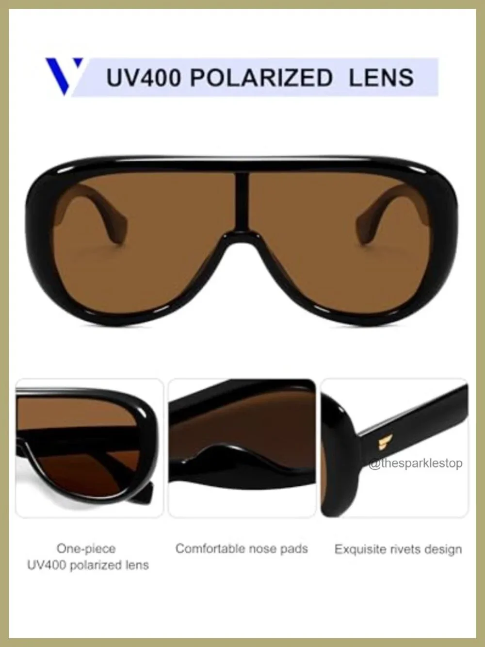 Oversized Aviator Square Sunglasses for Women Men Trendy One-Piece Polarized
